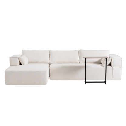 Divano componibile modulare con tavolino laterale gratuito, seduta ampia, divano in tessuto bouclé completamente compresso e antipiega con chaise longue