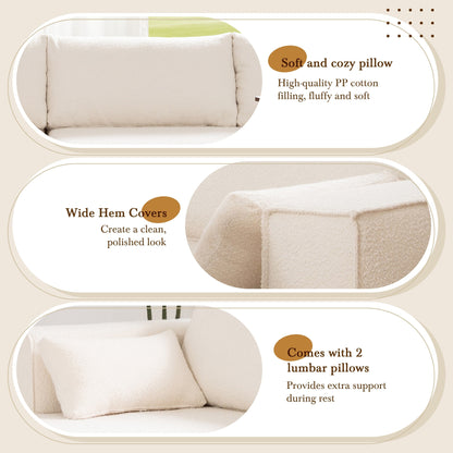 Divano componibile modulare con tavolino laterale gratuito, seduta ampia, divano in tessuto bouclé completamente compresso e antipiega con chaise longue