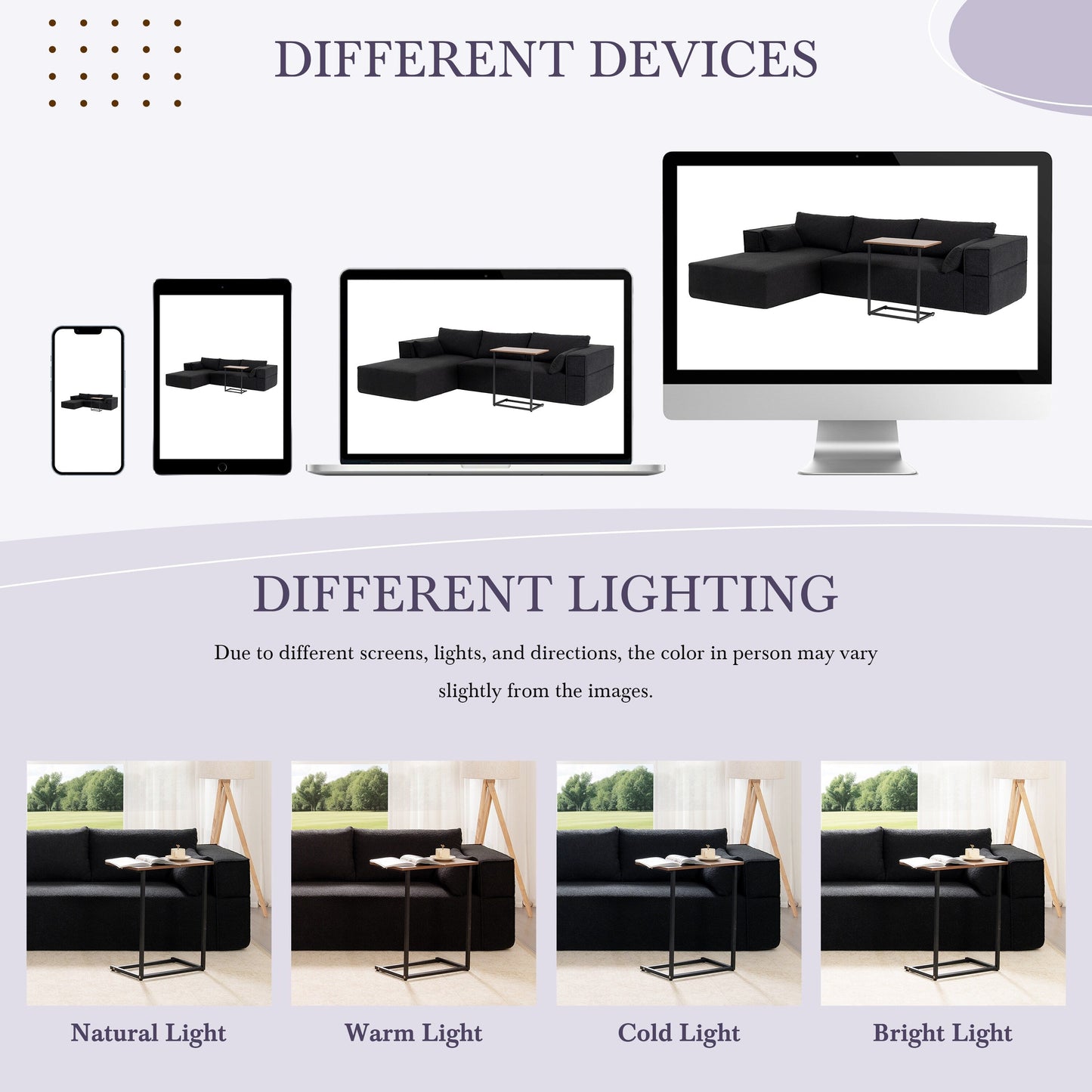 Divano componibile modulare con tavolino laterale gratuito, seduta ampia, divano in tessuto bouclé completamente compresso e antipiega con chaise longue