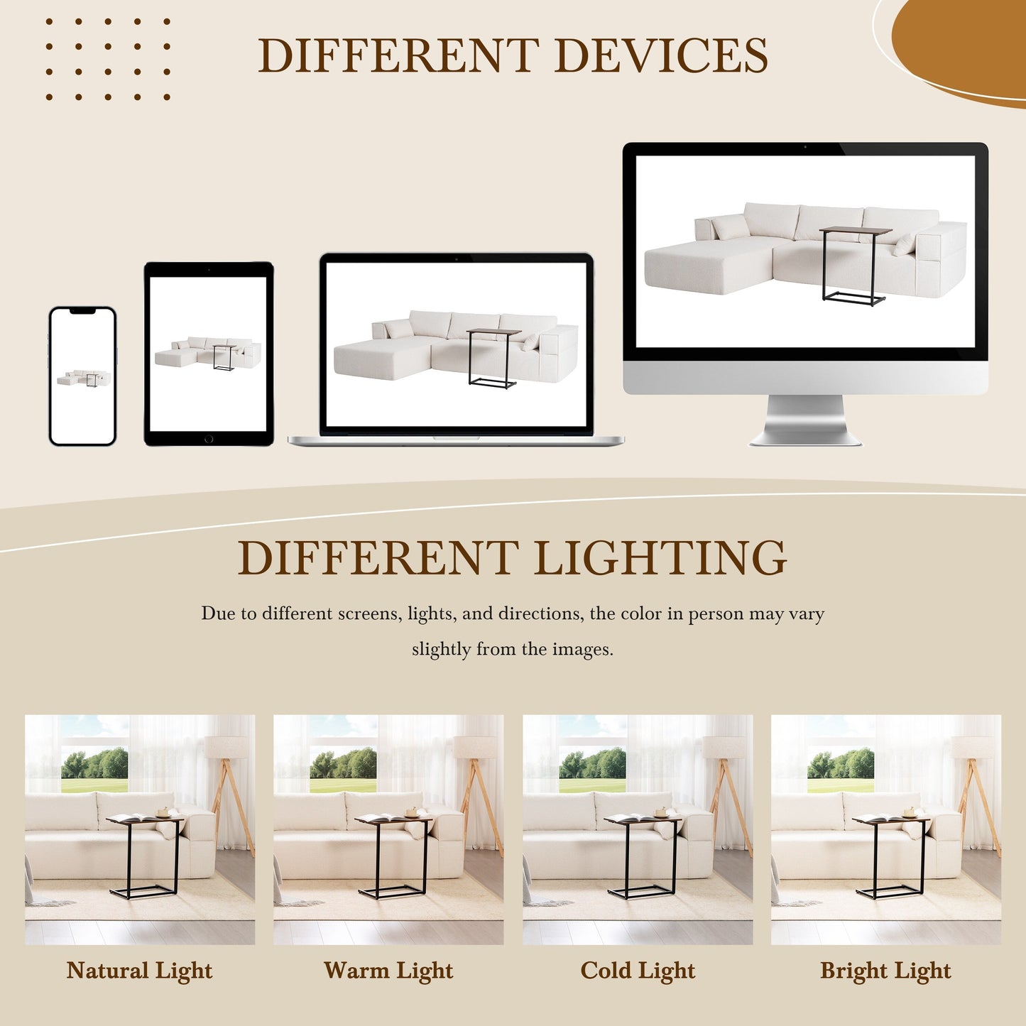 Divano componibile modulare con tavolino laterale gratuito, seduta ampia, divano in tessuto bouclé completamente compresso e antipiega con chaise longue