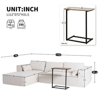 Divano componibile modulare con tavolino laterale gratuito, seduta ampia, divano in tessuto bouclé completamente compresso e antipiega con chaise longue
