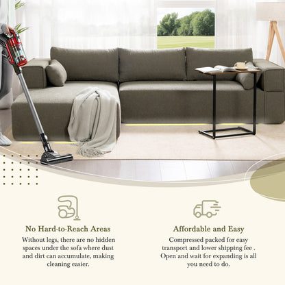 Divano componibile modulare con tavolino laterale gratuito, seduta ampia, divano in tessuto bouclé completamente compresso e antipiega con chaise longue