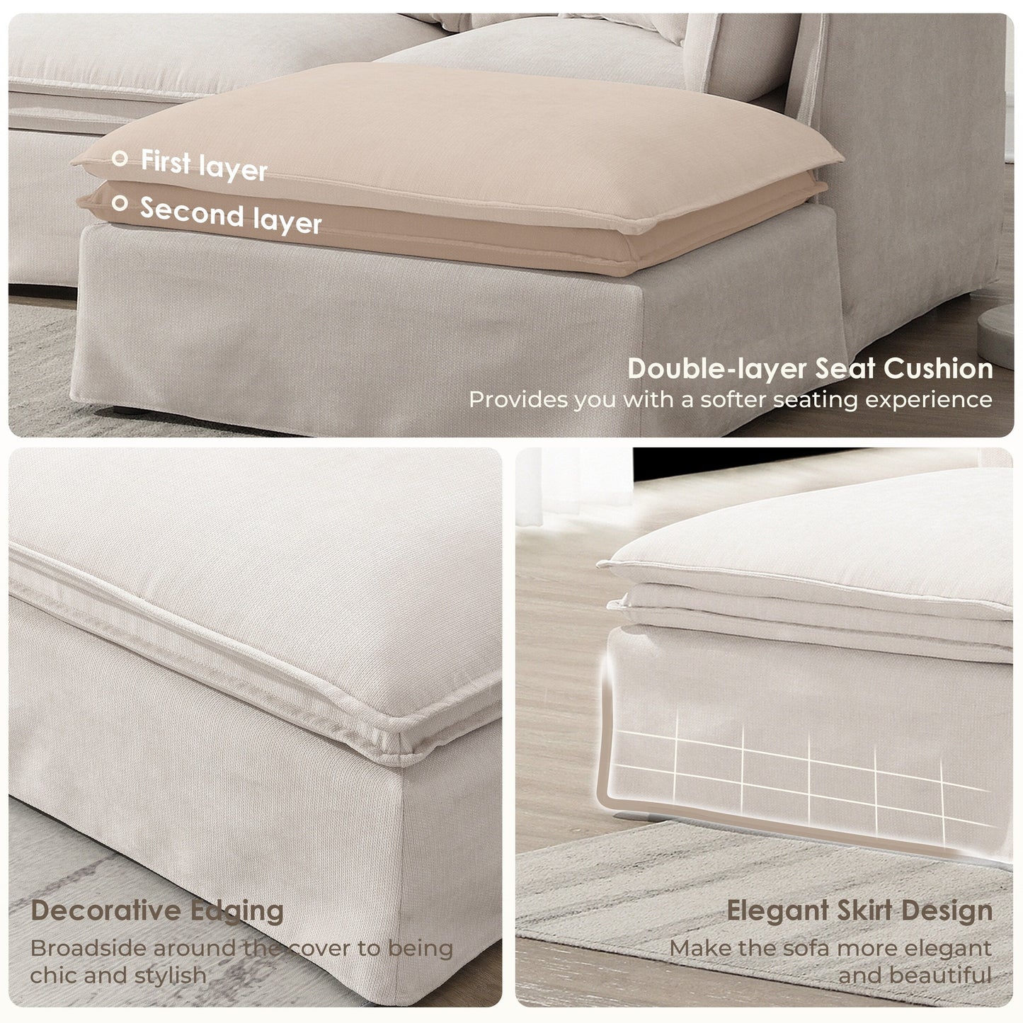 Divano componibile modulare con pouf mobile, arredamento per interni imbottito a L, seduta ampia, combinazione libera, divano in ciniglia