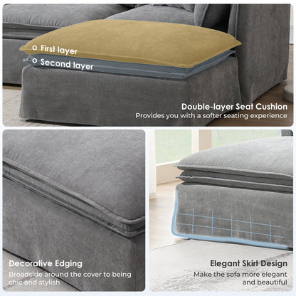 Divano componibile modulare con pouf mobile, arredamento per interni imbottito a L, seduta ampia, combinazione libera, divano in ciniglia