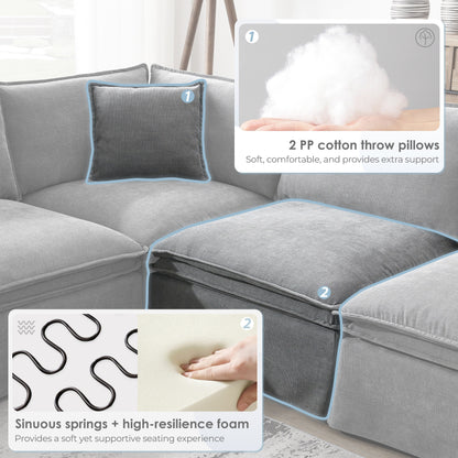 Divano componibile modulare con pouf mobile, arredamento per interni imbottito a L, seduta ampia, combinazione libera, divano in ciniglia