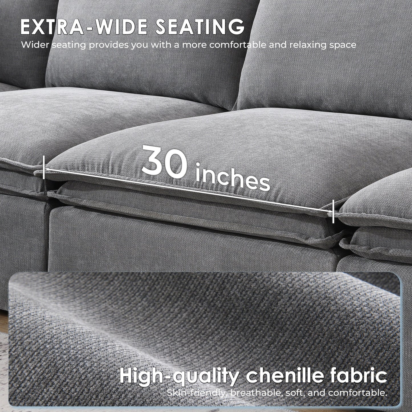 Divano componibile modulare con pouf mobile, arredamento per interni imbottito a L, seduta ampia, combinazione libera, divano in ciniglia