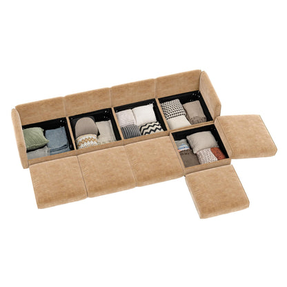 Divano componibile modulare con contenitore, schienale cilindrico e braccioli, seduta profonda e confortevole, divano a L a 4 posti