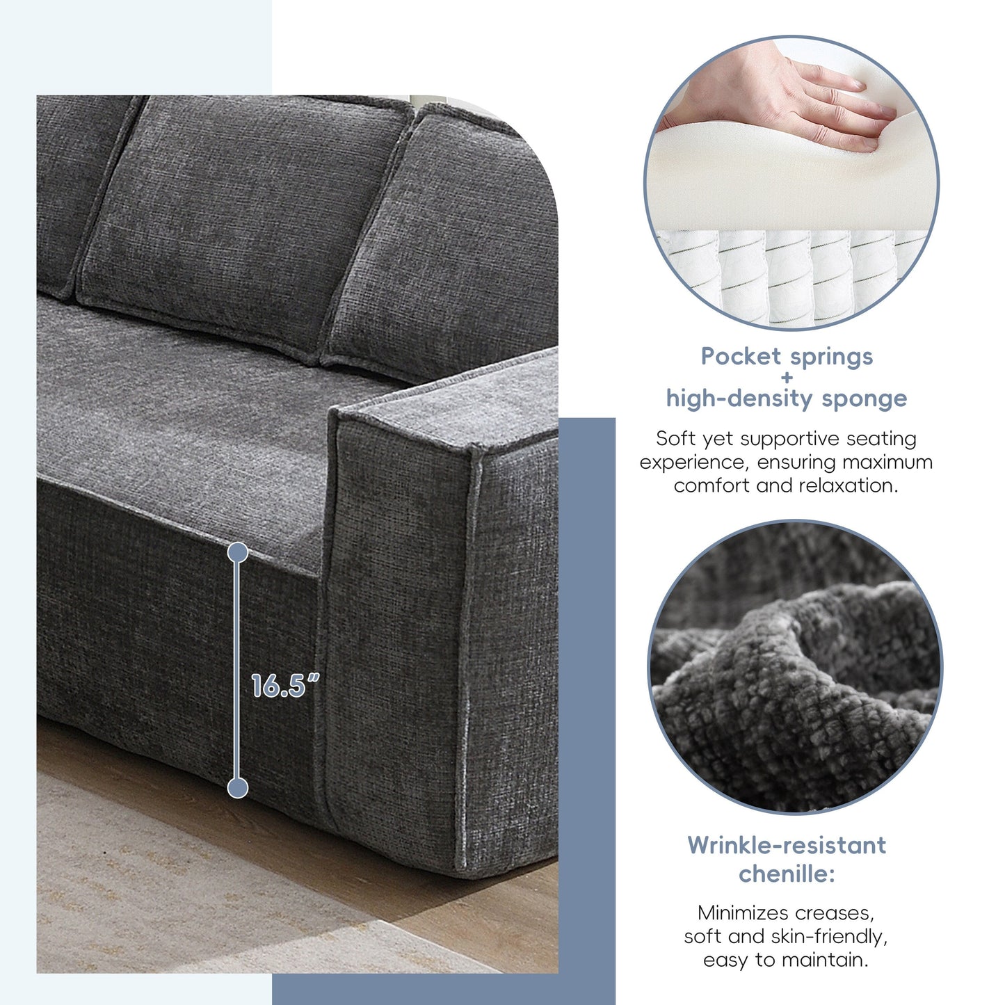 Divano componibile modulare, set di divani in ciniglia antipiega a 6 posti, combinazione libera di 2 pezzi, set di divani moderni a forma di L