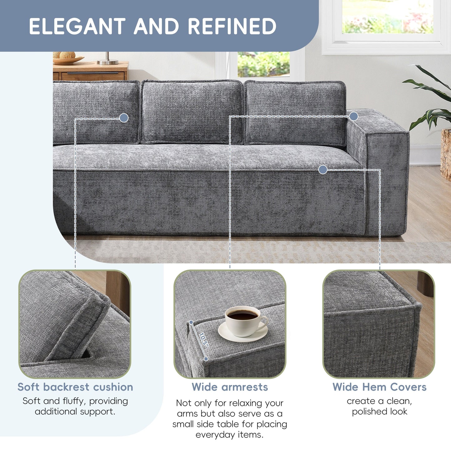 Divano componibile modulare, set di divani in ciniglia antipiega a 6 posti, combinazione libera di 2 pezzi, set di divani moderni a forma di L