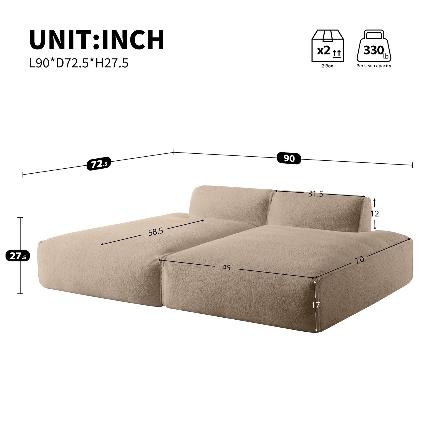 Divano componibile modulare, completamente compresso, spazioso divano letto imbottito in schiuma per soggiorno, design adatto agli anziani