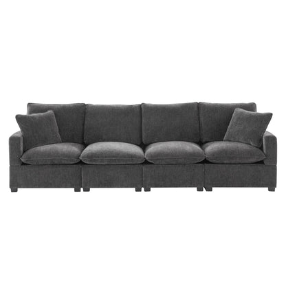 Divano modulare, set di divani componibili in ciniglia a 4 posti con 2 cuscini inclusi, liberamente combinabili