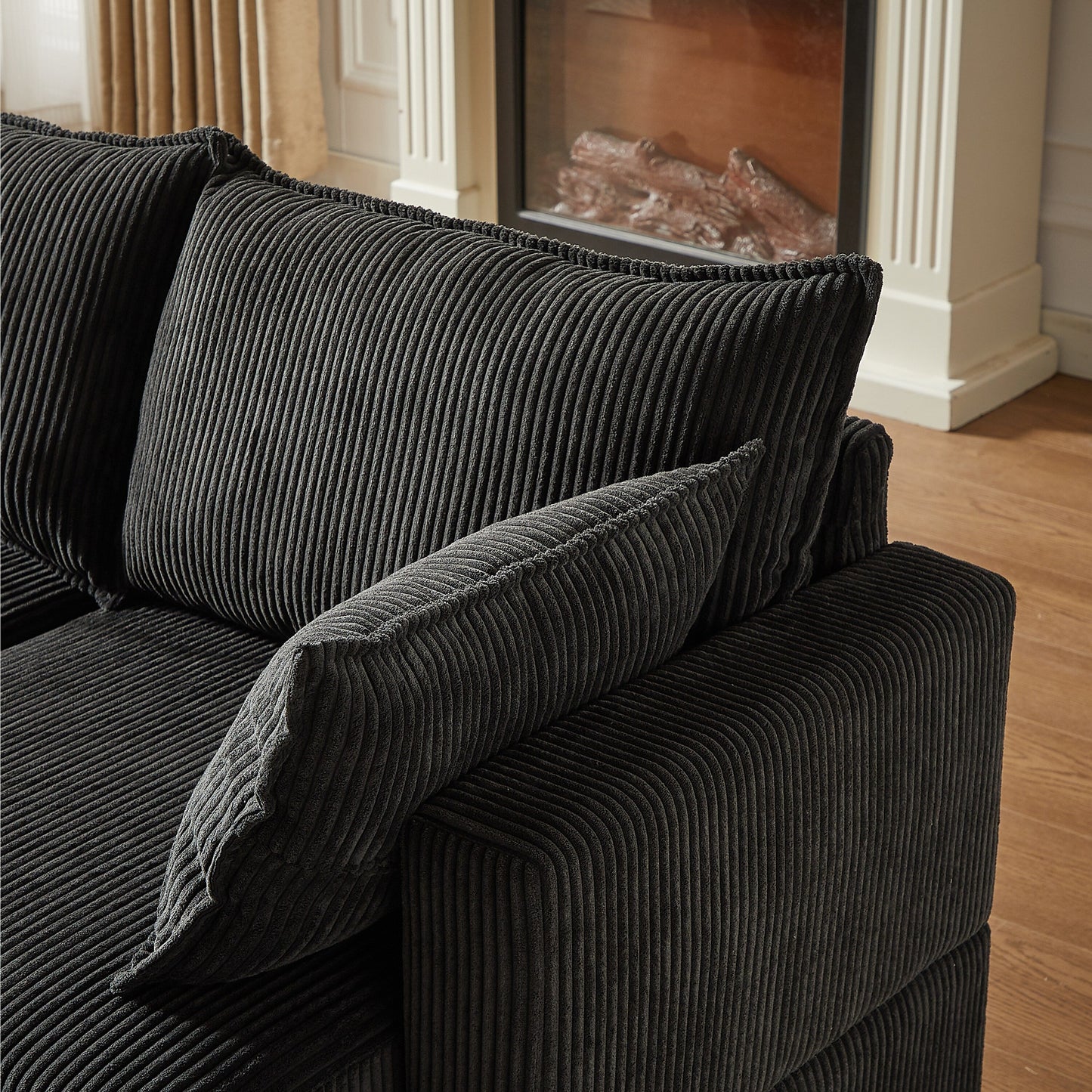 Divano componibile modulare a forma di U in velluto a coste, divano trasformabile a 6 posti con pouf contenitore e chaise longue per soggiorno