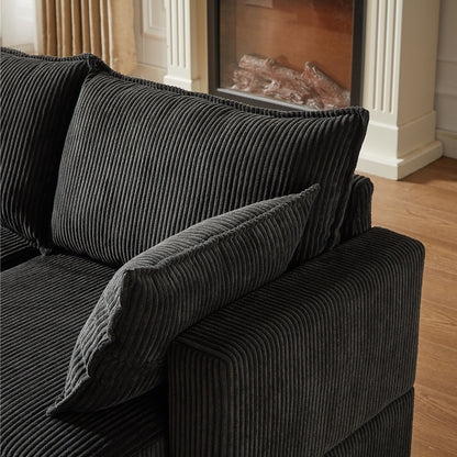 Divano componibile modulare a forma di U in velluto a coste, divano trasformabile a 6 posti con pouf contenitore e chaise longue per soggiorno