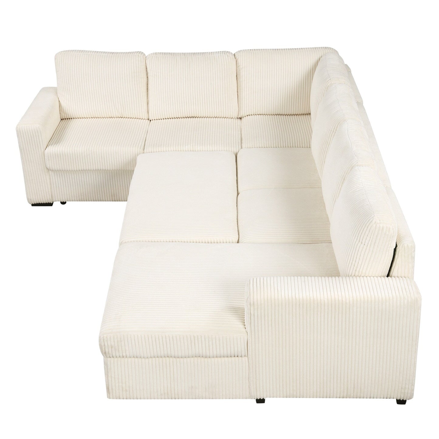 Divano letto componibile modulare a forma di U in velluto a coste, 6 posti, convertibile, con chaise longue contenitore e porte USB per soggiorno