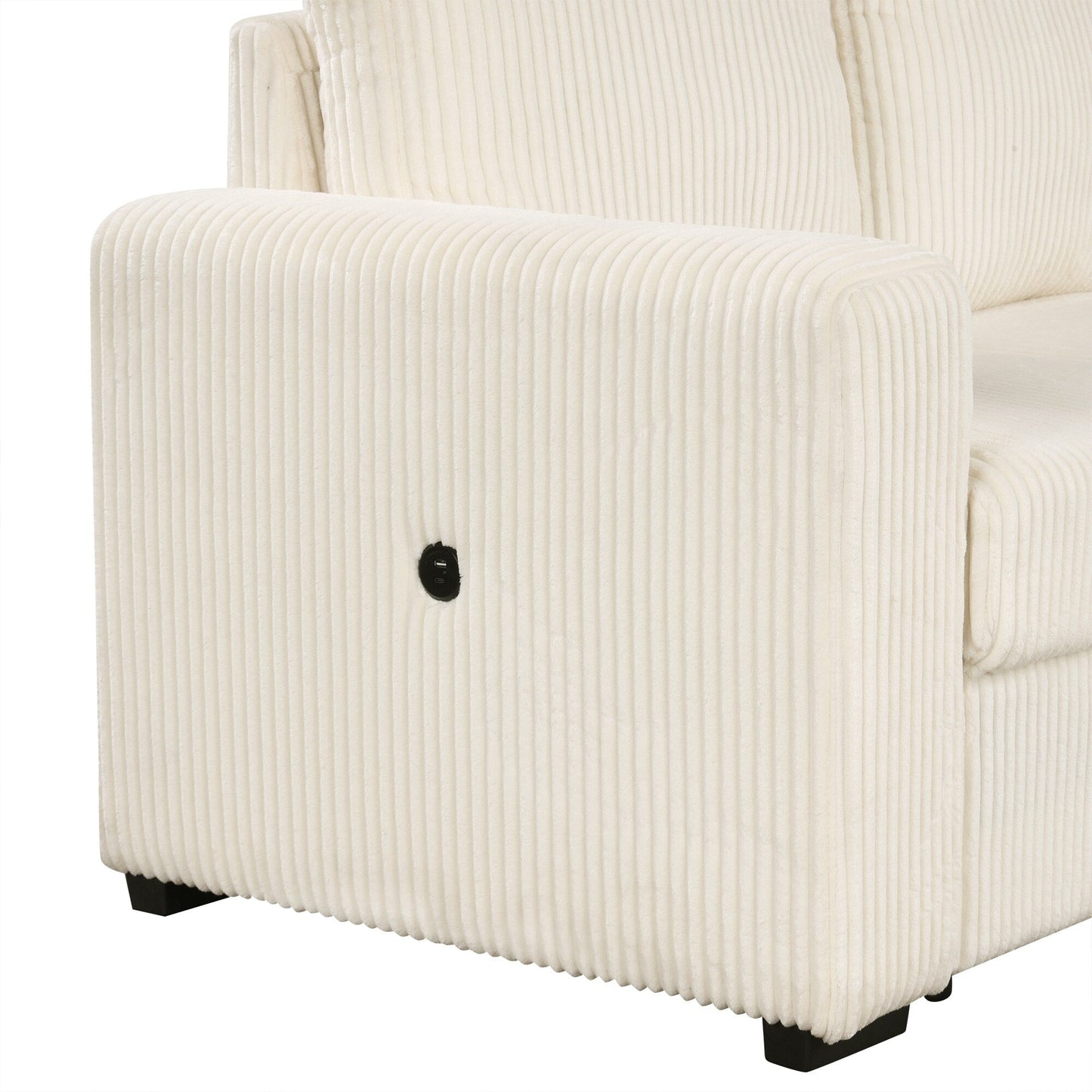 Divano letto componibile modulare a forma di U in velluto a coste, 6 posti, convertibile, con chaise longue contenitore e porte USB per soggiorno