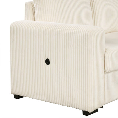 Divano letto componibile modulare a forma di U in velluto a coste, 6 posti, convertibile, con chaise longue contenitore e porte USB per soggiorno