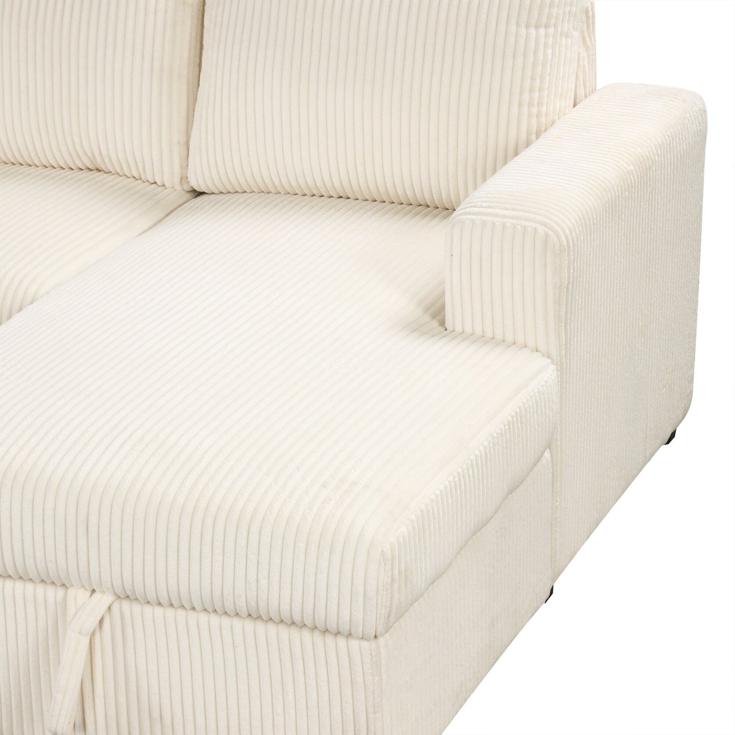 Divano letto componibile modulare a forma di U in velluto a coste, 6 posti, convertibile, con chaise longue contenitore e porte USB per soggiorno