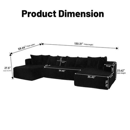 Divano componibile modulare a forma di U, chaise longue a 4 posti con design reversibile per soggiorno e camera da letto