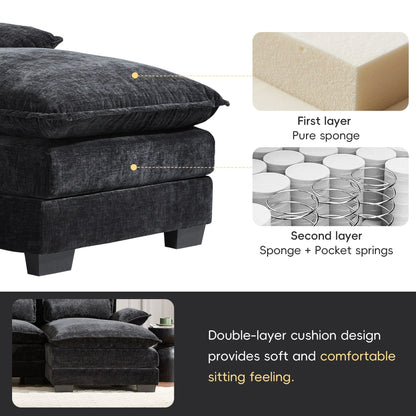 Divano componibile modulare a forma di U con cuscini in vita, set di divani simmetrici imbottiti a 6 posti, divano a forma di nuvola in ciniglia con chaise longue