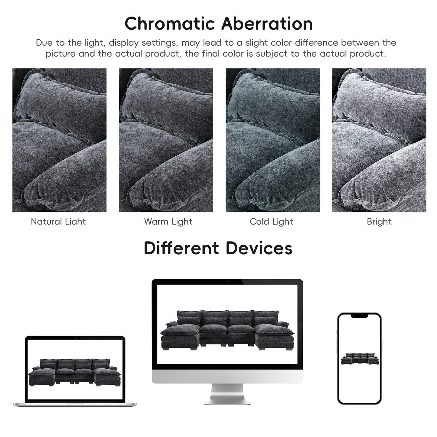 Divano componibile modulare a forma di U con cuscini in vita, set di divani simmetrici imbottiti a 6 posti, divano a forma di nuvola in ciniglia con chaise longue