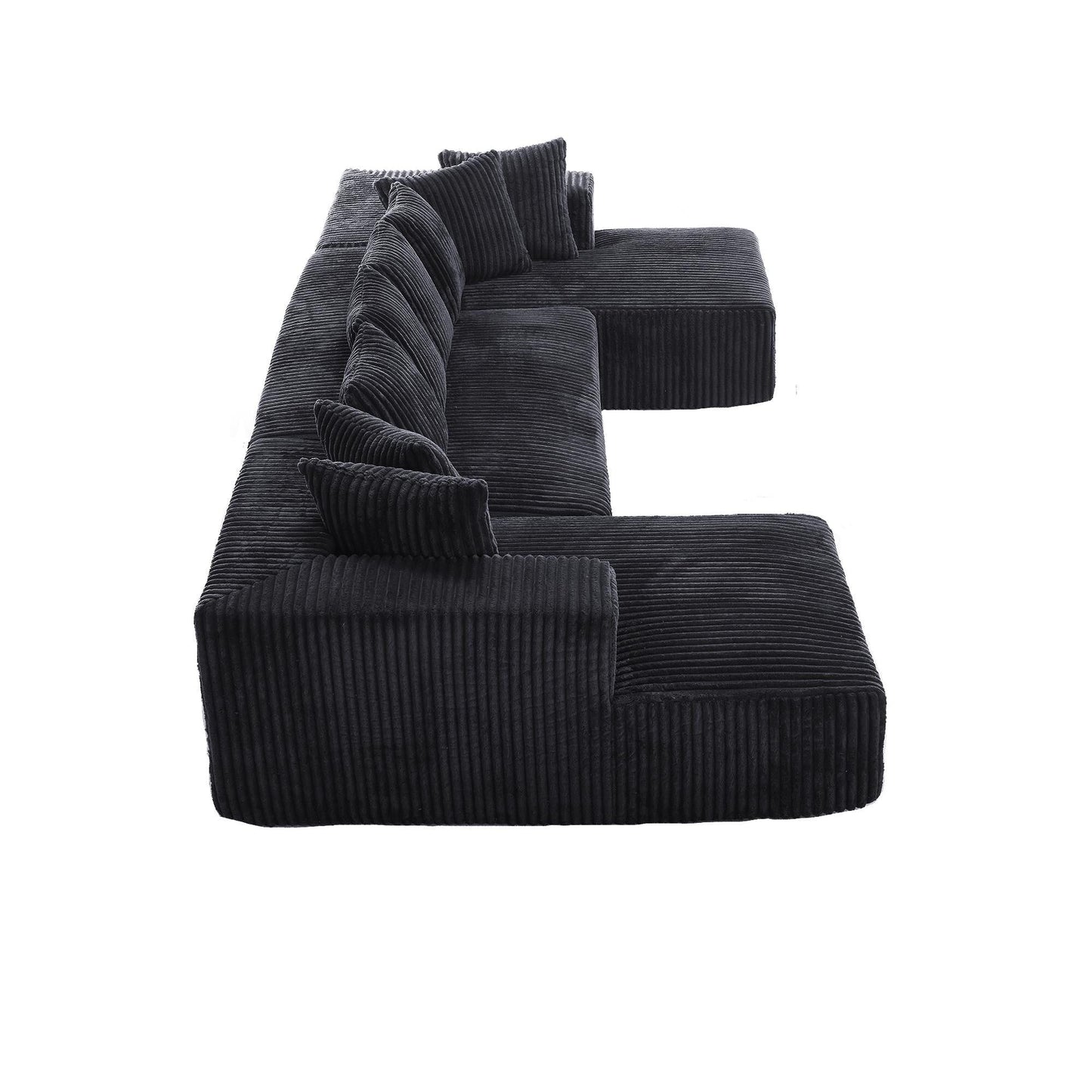 Divano componibile modulare a 4 posti in velluto a coste a righe a forma di U con 2 chaise longue e divanetto per soggiorno e camera da letto