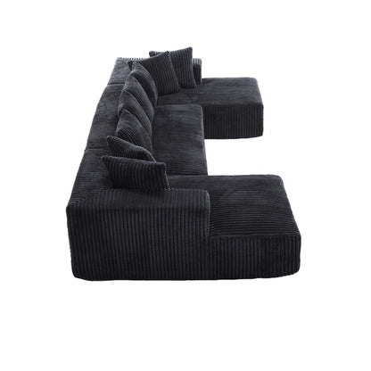 Divano componibile modulare a 4 posti in velluto a coste a righe a forma di U con 2 chaise longue e divanetto per soggiorno e camera da letto