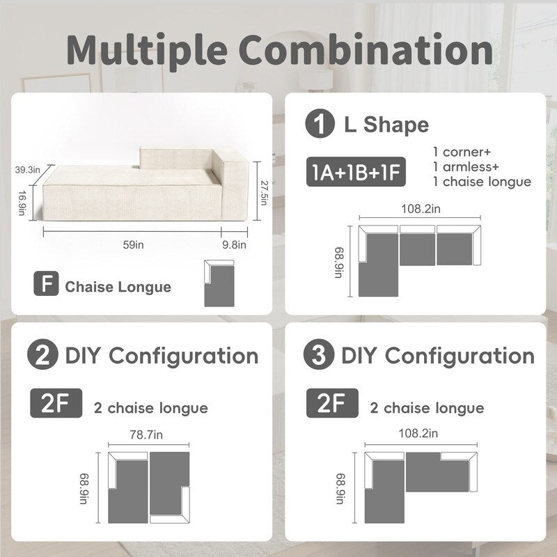 Divani a compressione in velluto a coste modulari