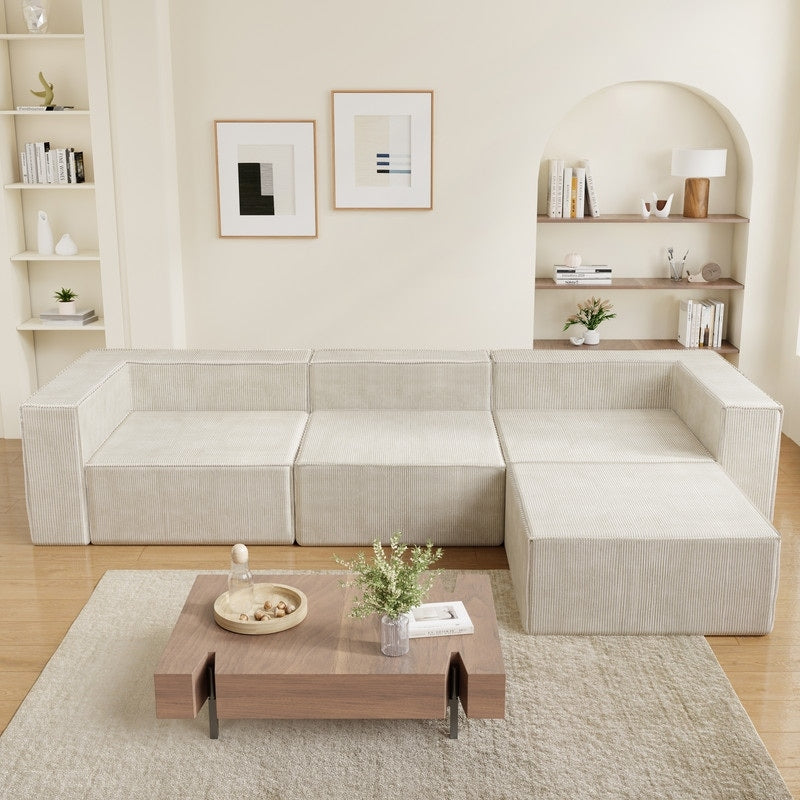 Modulo di compressione in velluto a coste con divani pouf