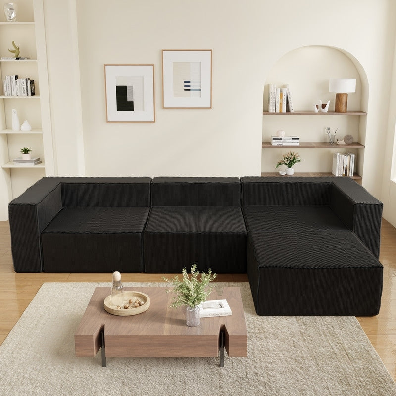 Modulo di compressione in velluto a coste con divani pouf