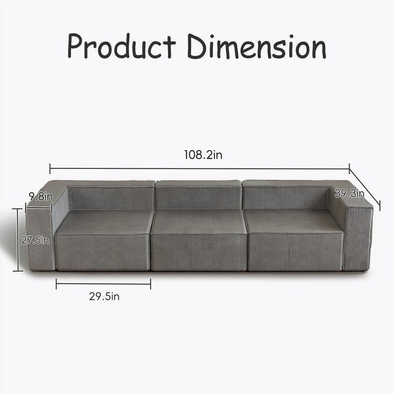 Divani a compressione a tre posti in velluto a coste