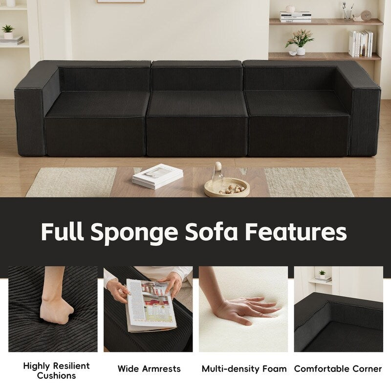 Divani a compressione a tre posti in velluto a coste