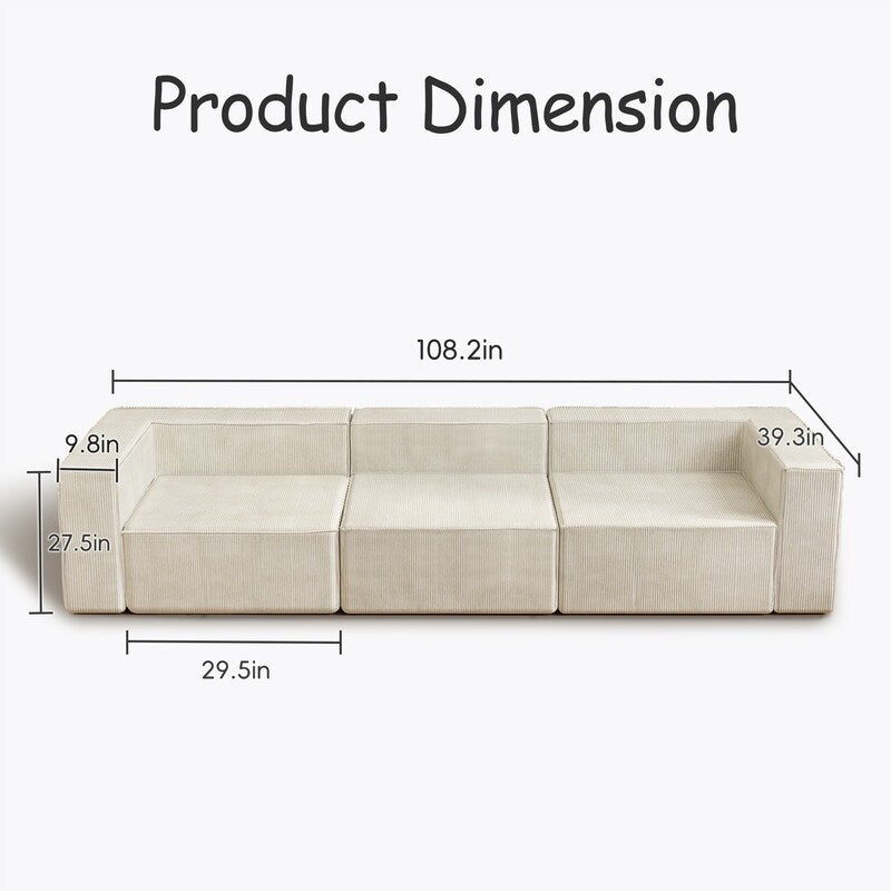 Divani a compressione a tre posti in velluto a coste