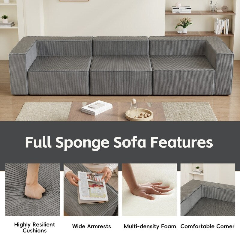 Divani a compressione a tre posti in velluto a coste