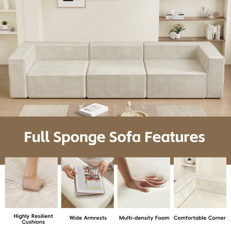 Divani a compressione a tre posti in velluto a coste