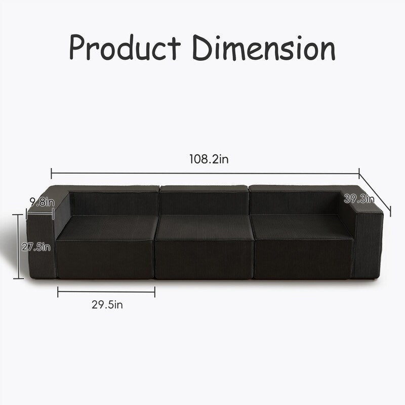 Divani a compressione a tre posti in velluto a coste