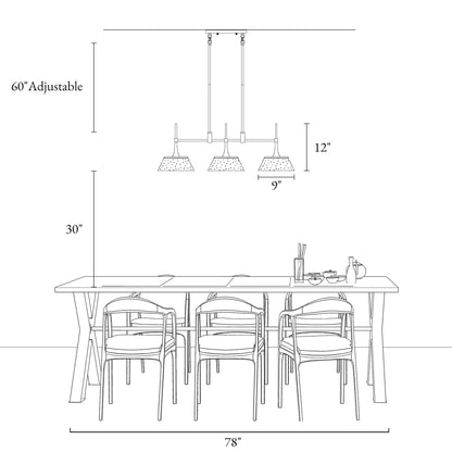 Lampadario lineare a isola Mola Modern Gold a 3 luci in vetro seminato per sala da pranzo