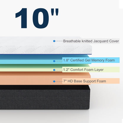 Materasso in memory foam in gel Stiku 10, taglia media, letto in scatola, a basso movimento, trasparente