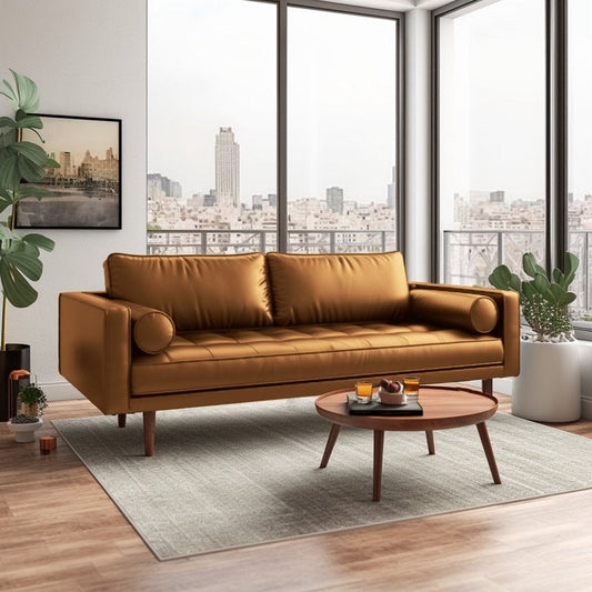 Divano Monica 70 con braccioli quadrati in similpelle