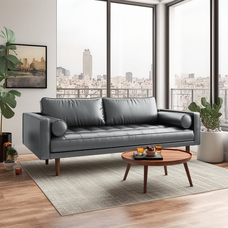 Divano Monica 70 con braccioli quadrati in similpelle