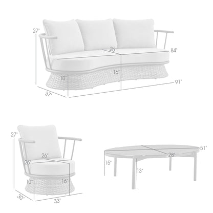 Set da conversazione da esterno Monk Modern Grey in vimini e alluminio, 4 pezzi, con sedie girevoli