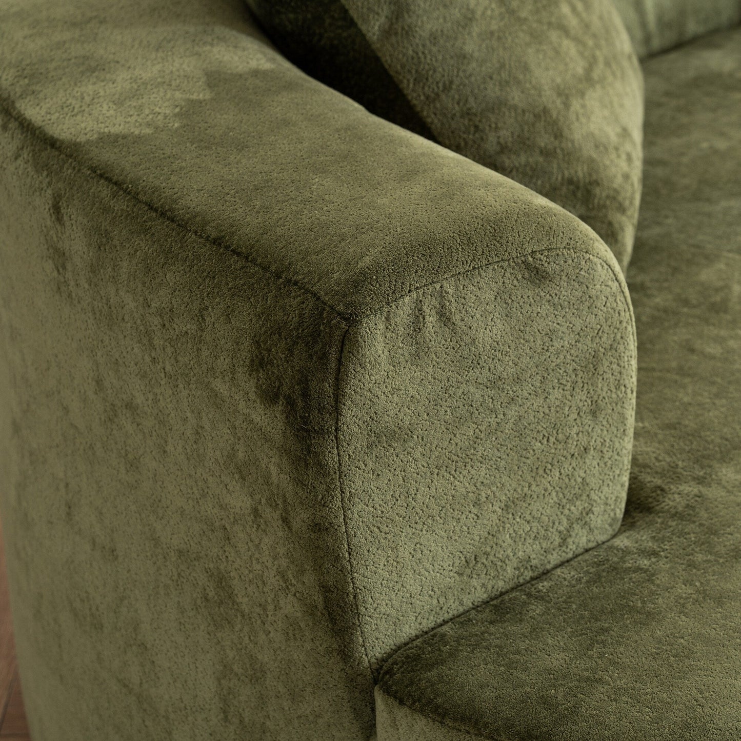 Divano a forma di luna, divano letto moderno con seduta profonda, divano con compressione in spugna non assemblabile (tessuto in ciniglia verde)