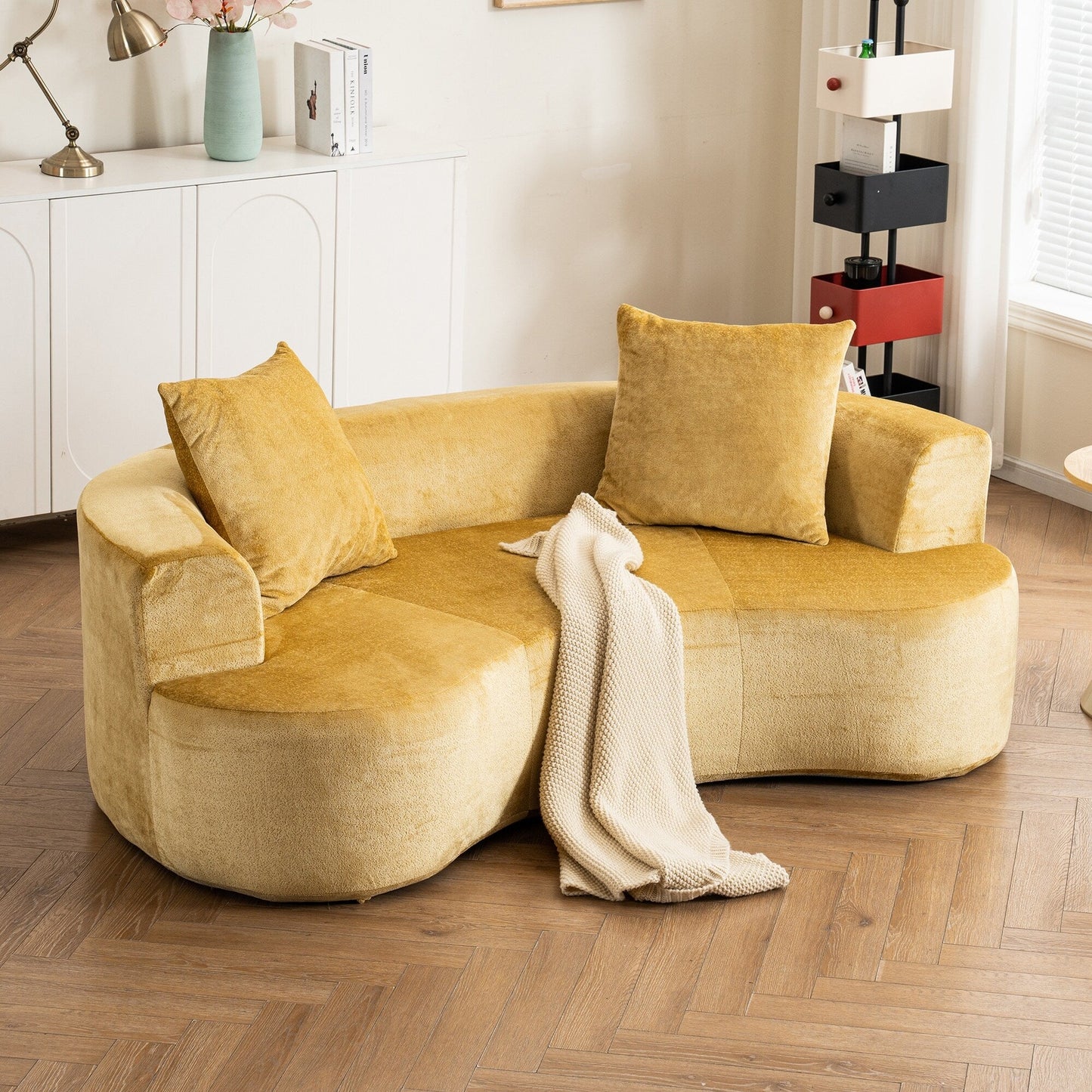 Divano a forma di luna, divano letto moderno con seduta profonda, divano con compressione in spugna non assemblabile