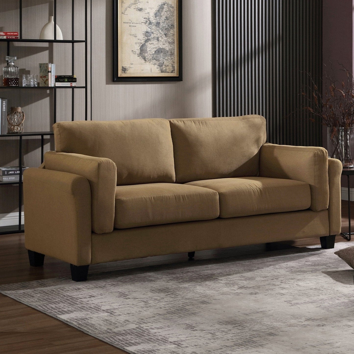 Divano moderno Morden Fort con doppio bracciolo, seduta profonda, cuscini dello schienale imbottiti, tessuto imbottito resistente