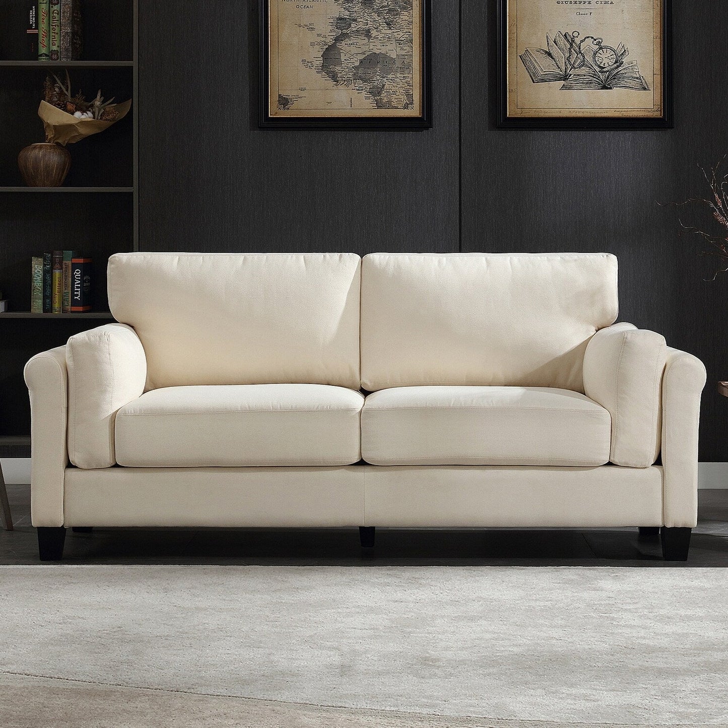 Divano moderno Morden Fort con doppio bracciolo, seduta profonda, cuscini dello schienale imbottiti, tessuto imbottito resistente