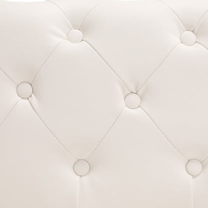 Divano moderno in velluto Morden Fort con bottoni trapuntati, struttura in legno massello e gambe in ferro