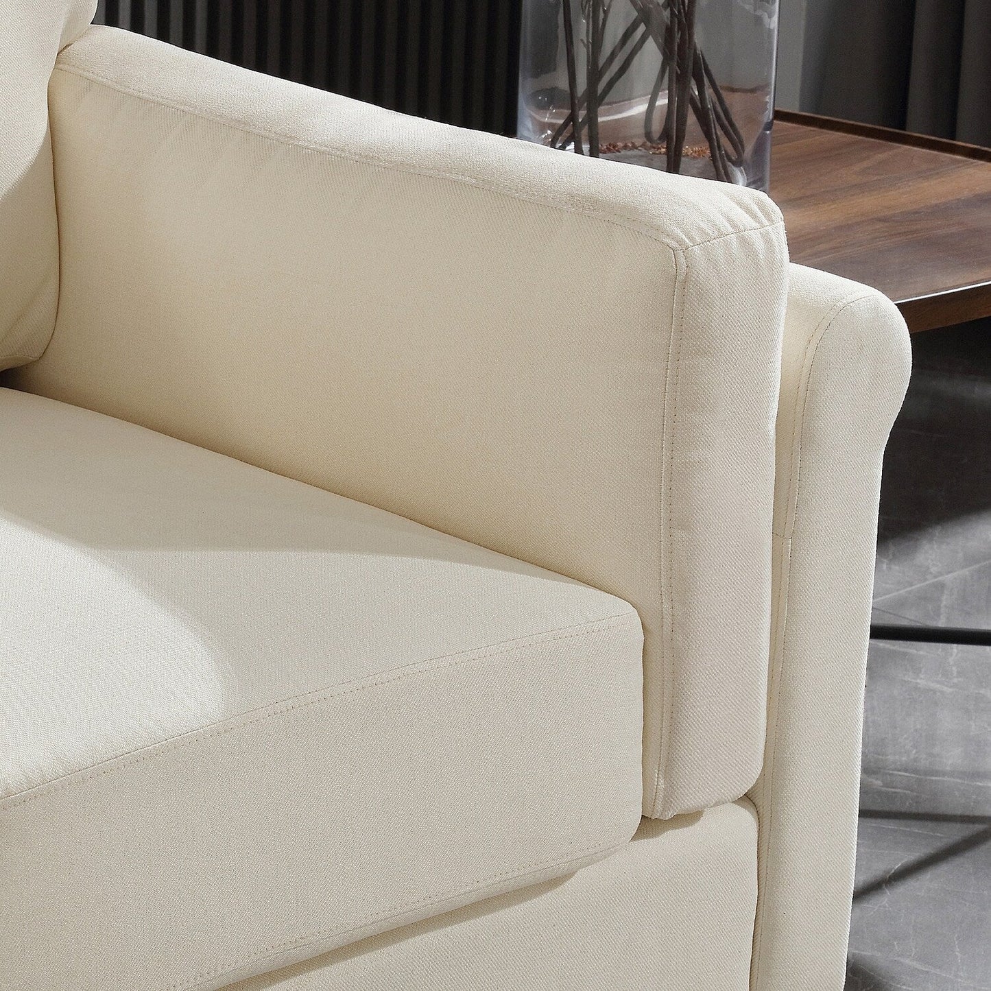 Divano moderno Morden Fort con doppio bracciolo, seduta profonda, cuscini dello schienale imbottiti, tessuto imbottito resistente