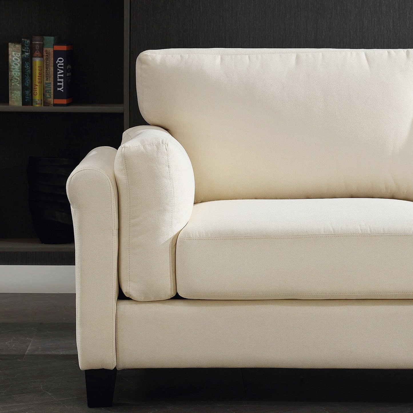 Divano moderno Morden Fort con doppio bracciolo, seduta profonda, cuscini dello schienale imbottiti, tessuto imbottito resistente