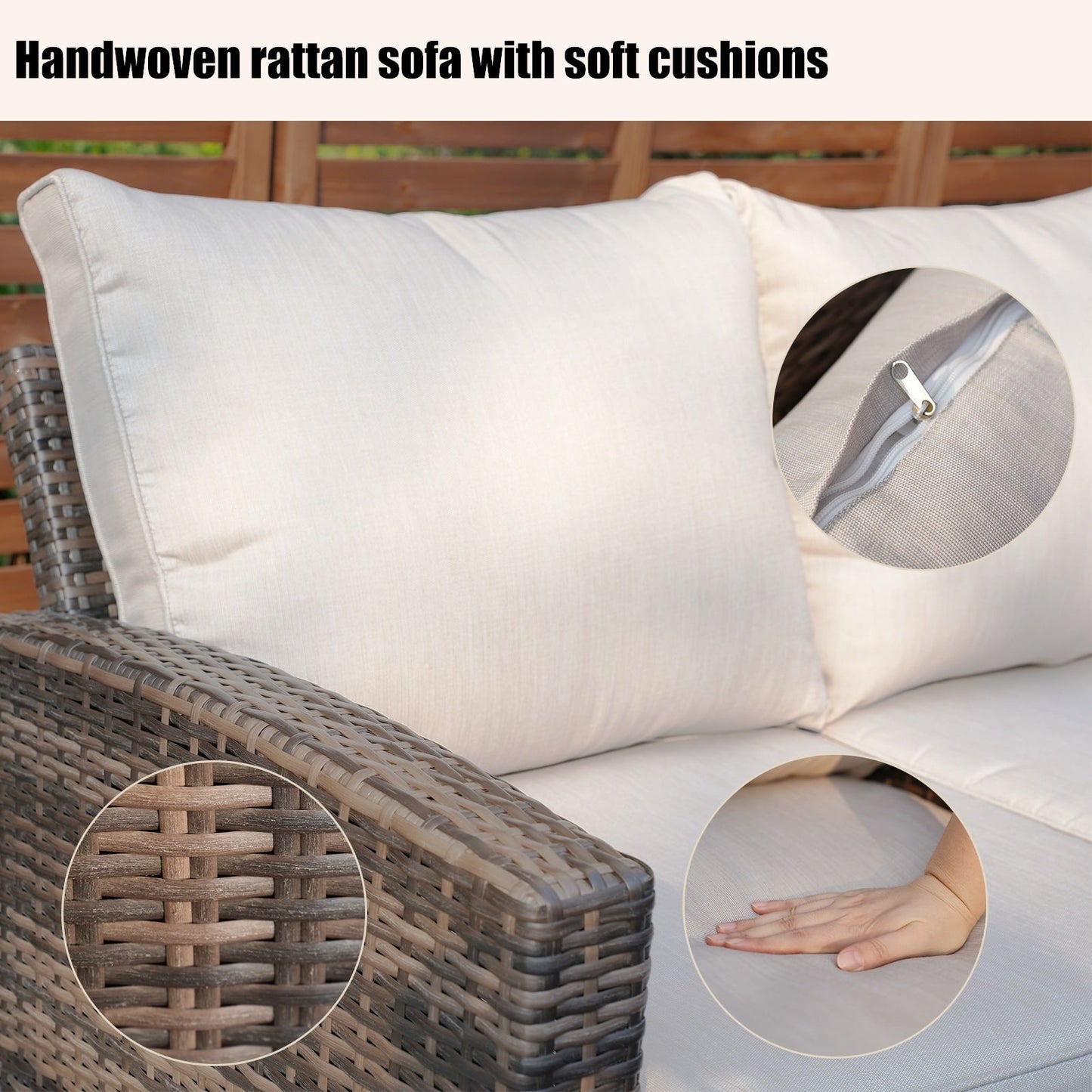 Set da pranzo con braciere per conversazione all'aperto Morden in vimini/acciaio da 7 pezzi