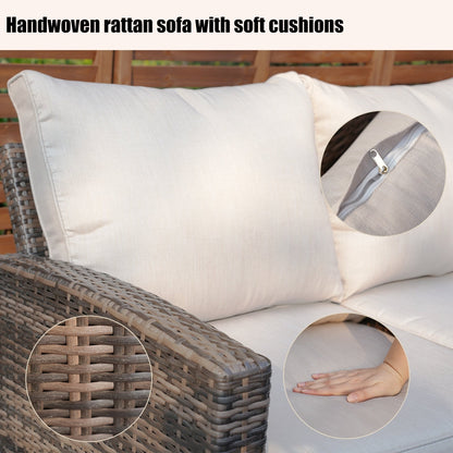 Set da pranzo con braciere per conversazione all'aperto Morden in vimini/acciaio da 7 pezzi