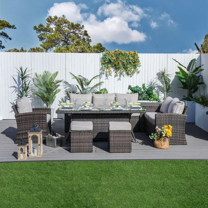 Set da pranzo con braciere per conversazione all'aperto Morden in vimini/acciaio da 7 pezzi